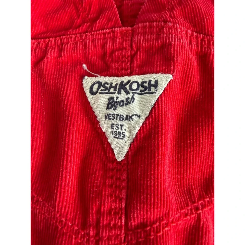 Vintage OshKosh B'gosh‎ Red Corduroy Overalls with White Bow 24 Months Y2K 80s
